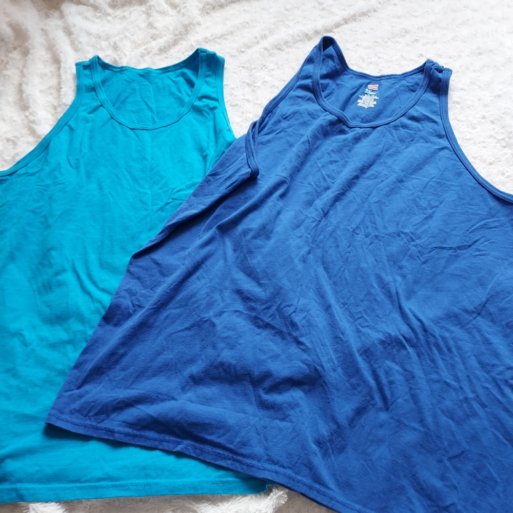 Hanes Royal Blue & Teal Cotton Scoop Neck Tank Tops XL Workout Gym Beach Summer